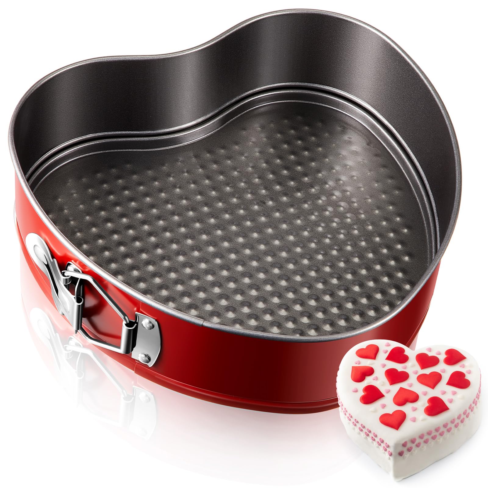 Photo 1 of Tioncy 9 Inch Heart Shaped Springform Pan Red Heart Nonstick Cake Mold Cheesecake Pan with a Detachable Bottom for Quick Release, Carbon Steel Bakeware for Valentine Wedding Birthday Anniversary