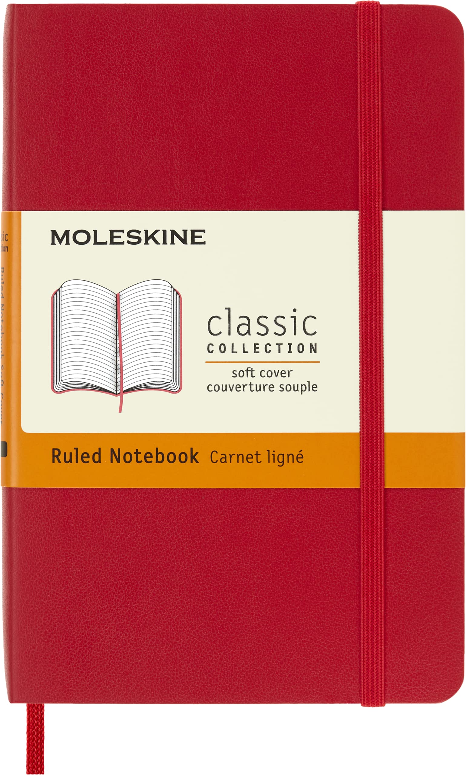 Moleskine Classic Notebook, Notebook With Ruled Pages, Soft Cover and Elastic Closure, Scarlet Red, Pocket, 9 x 14 cm, 192 Pages