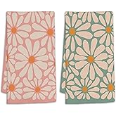 2 Pcs Abstract Daisy Flower Retro Groovy Flowers Hand Towels Absorbent Soft Bath Towels for Kitchen Bathroom Hotel Gym Spa 18" x 24"