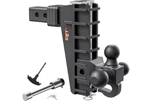 GWTAUTO Adjustable Trailer Hitch with Hook, Tri-Ball (1-7/8" x 2" x 2-5/16") Drop Hitch, Fits 2-Inch Receiver, 8 Inch Drop Hitch, 18500 LBS GTW-Class 3 Tow Hitch for Heavy Duty Truck, Black, Solid Ball Mount