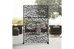 LUMIOCA Metal Privacy Screen Outdoor Privacy Screen Freestanding, Outdoor Privacy Screens and Panels for Patio Lawn Deck,Indoor Room Divider Decorative Privacy Fence 72" H×47" W(Spring Leaf Black)