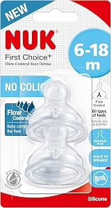 NUK First Choice+ Teats 6-18 Months Flow Control Anti-Colic 2 Count