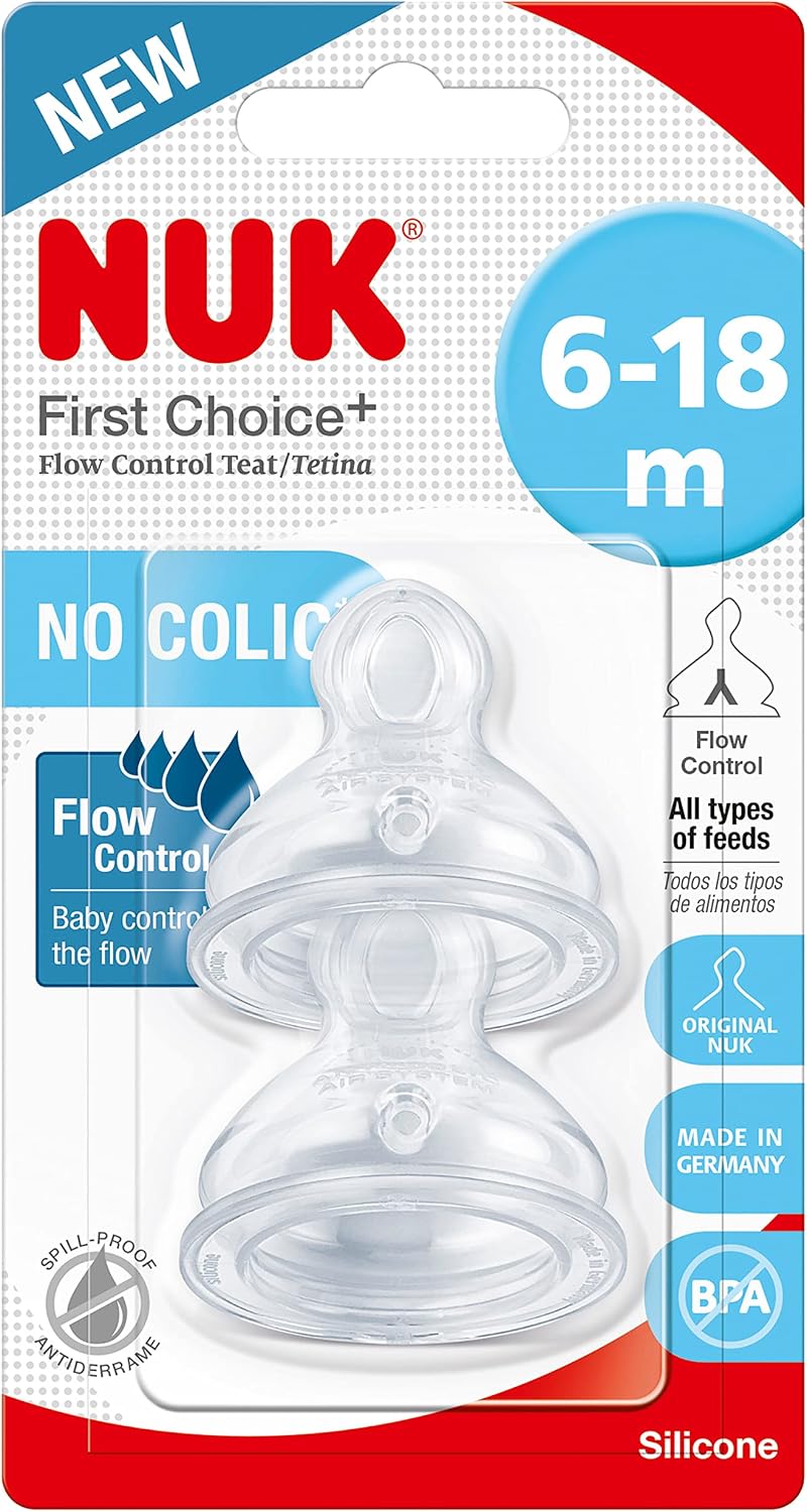 NUK First Choice+ Teats 6-18 Months Flow Control Anti-Colic 2 Count