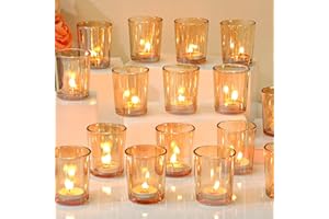 SHOHAYTO 24Pcs Glass Votive Candle Holders, Golden Tea Light Candle Holders Mother's Day Decor,Wedding Centerpieces,Home Decor Centerpieces & Party Decorations