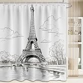 DLTAY Paris Eiffel Tower Shower Curtain, 72x72 in | French Theme, Eiffel Tower Pattern Design, Modern Bathroom Decor, Waterproof Polyester Fabric, Plastic Hooks