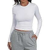 Artfish Women Crew Neck Ribbed Knit Long Sleeve T-Shirt Form Fitting Casual Basic Tops