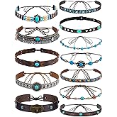 Lyrow 12Pcs Hat Bands for Cowboy Hat Leather Turquoise Beaded Bands Ethnic Western Rural Belts for Women Men Cowgirl