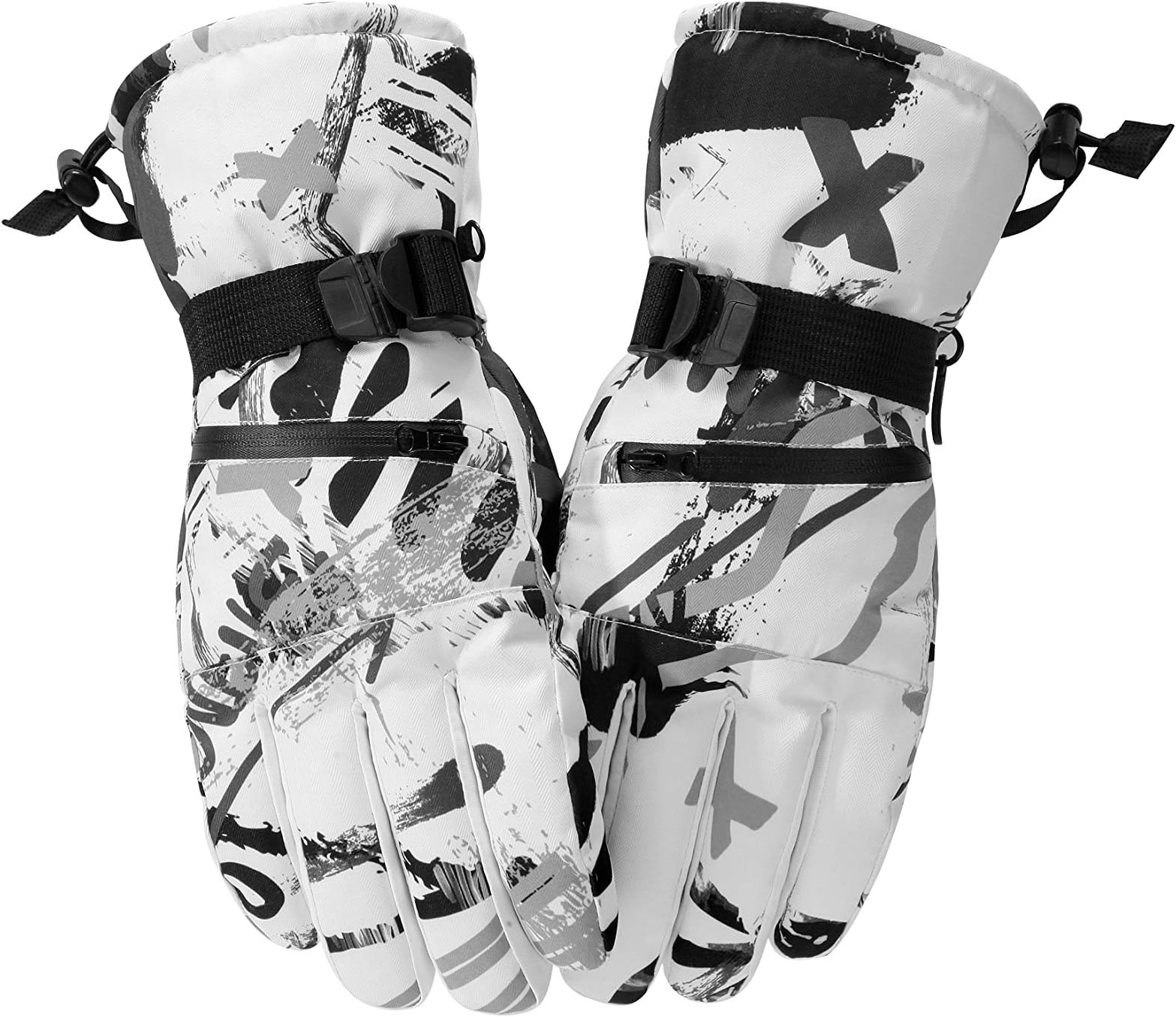 Dream Wings Winter Waterproof Warm Snow Ski Gloves Touchscreen Snowboard Gloves for Men Women (M, Gray-White)