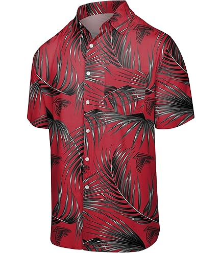 thumbnail image 2 of Men's Team Logo Hibiscus Floral Button Up Shirt - Short Sleeve Hawaiian Style 2 of 9
