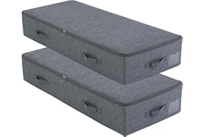 iwill CREATE PRO Pack of 2, Large Rigid Underbed Storage Boxes for Duvets, Queen/King Size Blankets, All Sides Built in Plastic Boards, Black Gray
