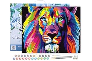 Figured'Art Paint by Numbers Kit for Adults with Frame Lion Pop Art 16"x20" - Craft Art Painting DIY Kit Canvas Already Stretched on a Wooden Frame