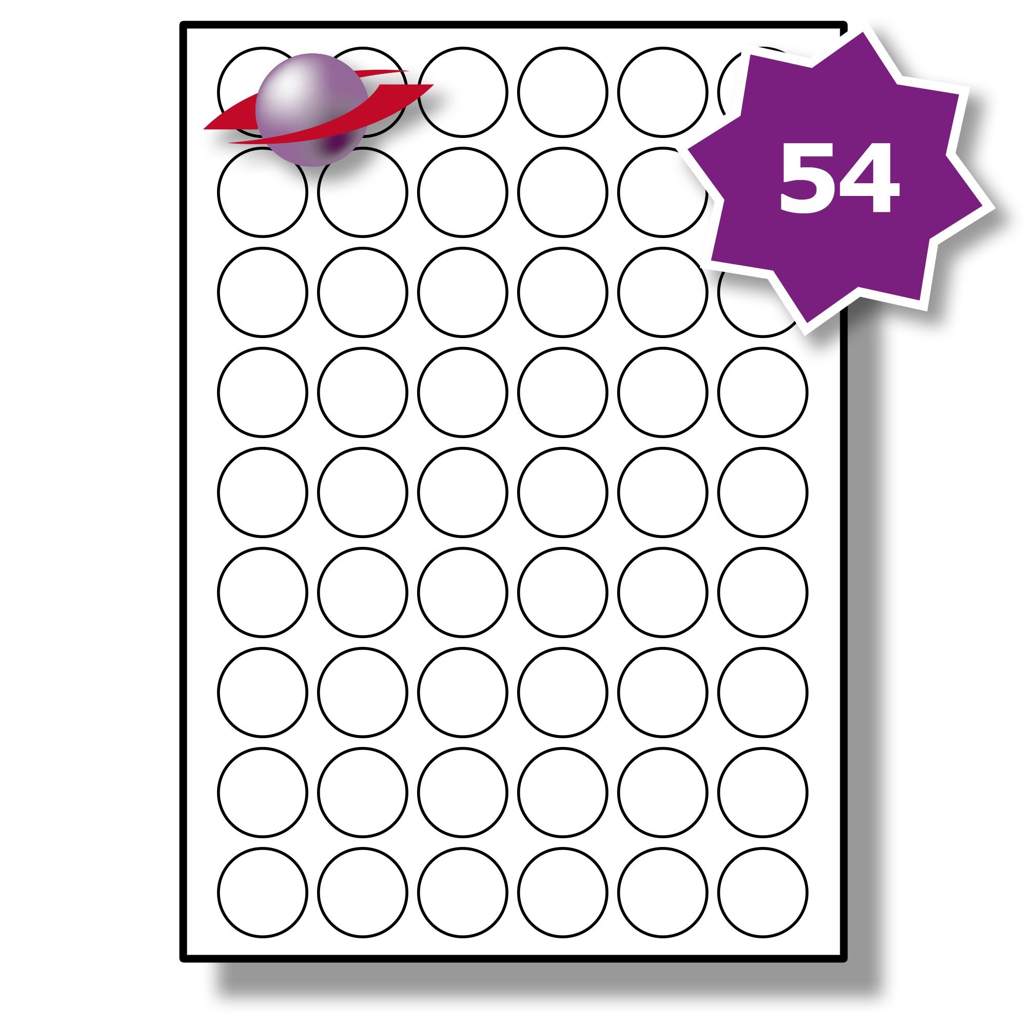 Label Planet® 54 Per Page/Sheet, 5 Sheets (270 Round Sticky Labels), White Blank Plain Matt Self-Adhesive A4 Circular Circle Permanent All Use Stickers, UK LP54/29R 29MM Diameter Circles