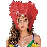 Wildarms Women's Halloween Feather Headpiece Sequin Headdress - Carnival Masquerade Party Cosplay Costume Accessory