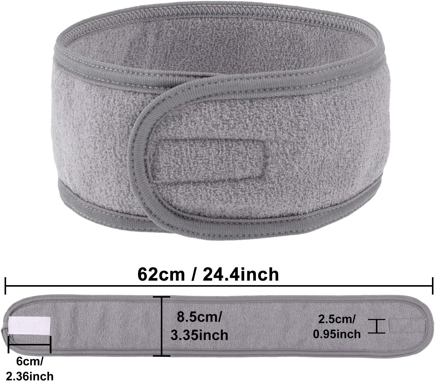 Whaline 4 Counts Spa Facial Headband Head Wrap Terry Cloth Headband Stretch Towel for Bath Makeup and Sport (Gray) - Image 3