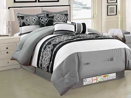 Amazon Com 7 Pc Royal Floral Damask Scroll Pleated Stripe