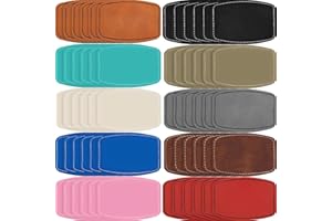 Dunzy 60 Pcs Blank Leatherette Hat Patches with Adhesive Rustic Rounded Rectangle Patch Faux Leather Patches for Hats Costumes Fabric Repair Sew Laser Supplies(Colorful,2x3inch)