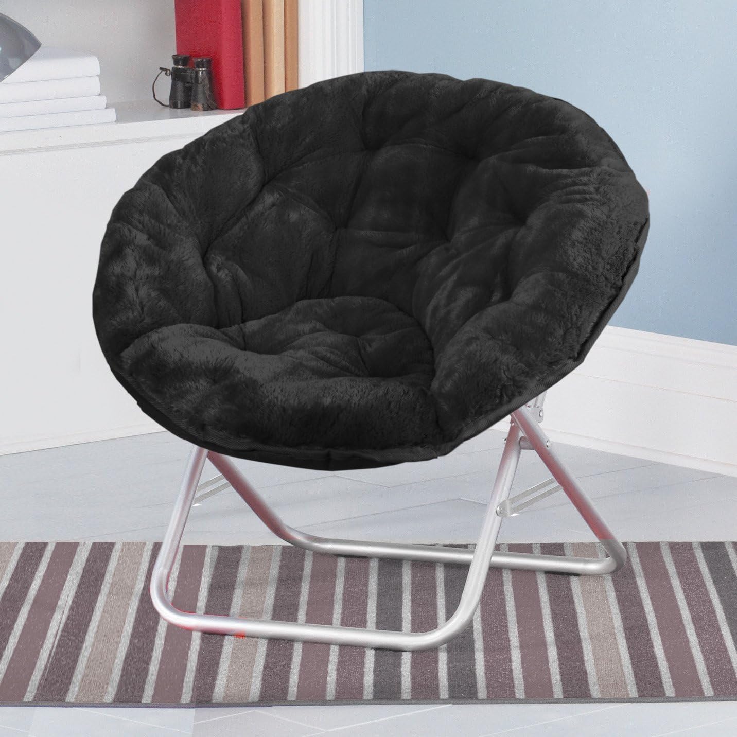 Urban Shop Faux Fur Saucer Chair with Metal Frame, One Size, Black: Toys & Games