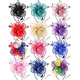 12 Pcs Fascinators Hats Tea Party Headwear with Veil Vintage Feathers Pearl on a Headband or a Clip for Girls and Women