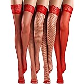 Bencailor 4 Pairs Fishnet Thigh High Stocking for Women Silicone Lace Top Sheer Over Knee Stockings