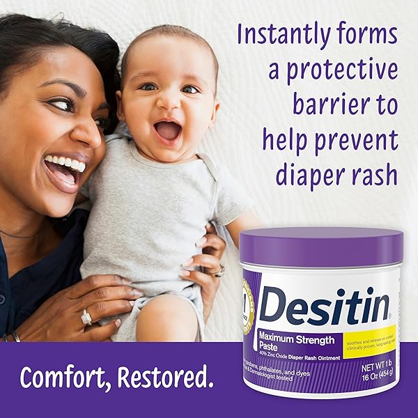 DESITIN MAXIMUM STRENGTH BABY DIAPER RASH CREAM, 40% ZINC OXIDE FOR TREATMENT, RELIEF & PREVENTION, HYPOALLERGENIC, PHTHALATE- & PARABEN-FREE PASTE, PROTECTS SKIN FOR UP TO 12 HOURS, 16 OZ
