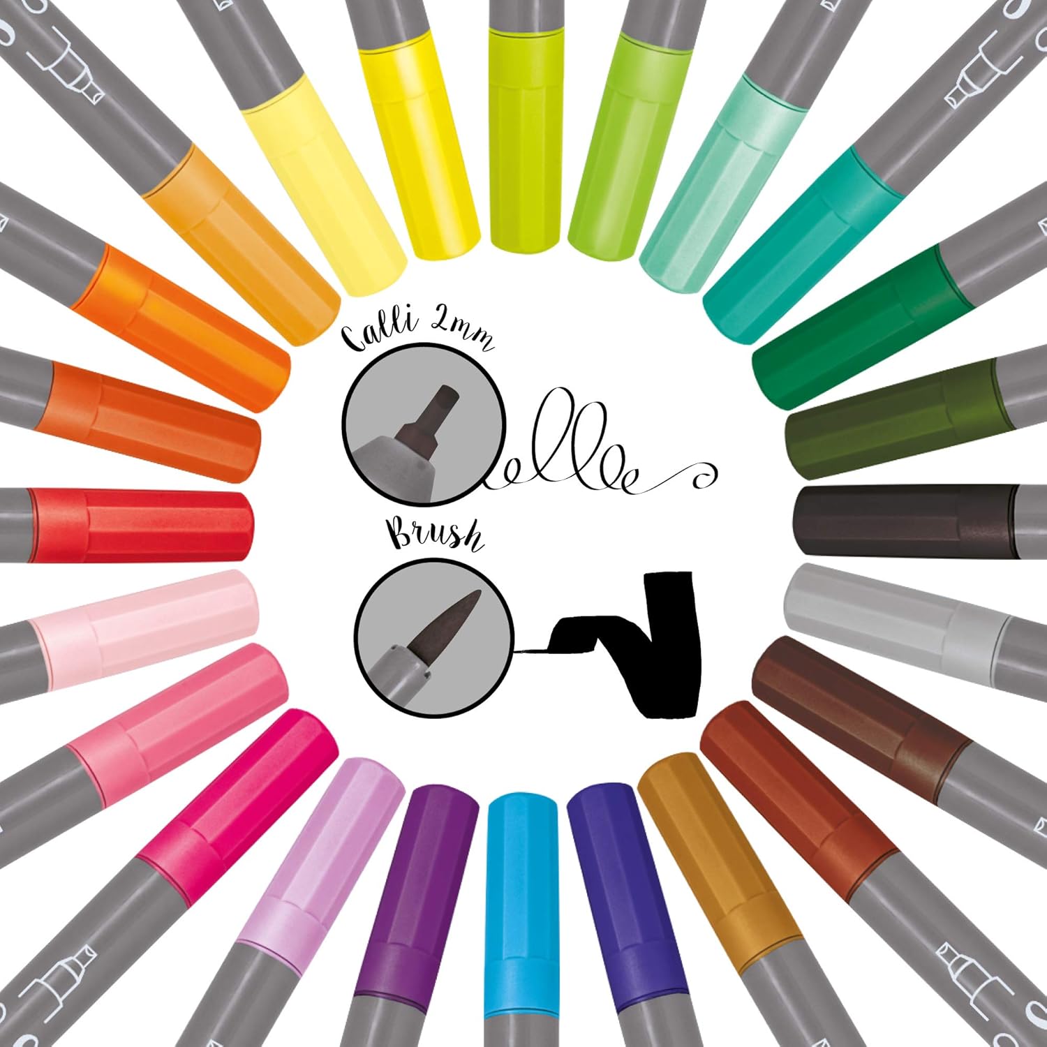 Online Calli.Brush Handlettering Brush-Pens, Multicolor in Bambus Box, 24 count (Pack of 1) - Image 4