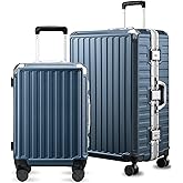 Luggage Sets with Spinner Wheels, 8010S Aluminum Frame Zipperless Polycarbonate Hard Shell Suitcase Sets (ZX-Core, Blue, 2 Piece (20/28))