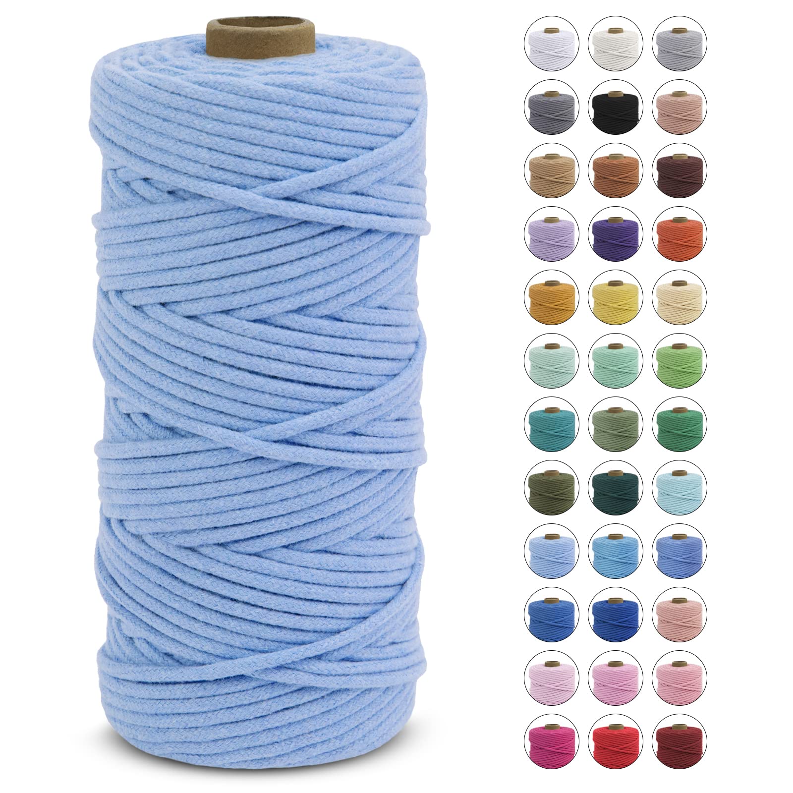 LEREATI Macrame Cord 3mm x 100m, Thick Macrame Rope Natural Cotton Cord Macrame Yarn, Craft Rope for Plant Hanger, Wall Hanging, DIY Crafts, Decorations (Light Blue) — image 1