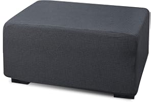 Argstar Jacquard Ottoman Covers Slipcover Rectangle for Living Room, Stretch Slipcover for Ottoman, Elastic Ottoman Slip Cover, Dark Grey Folding Storage Stool Furniture Protector (Large, Dark Gray)