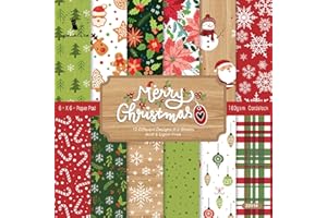 YASMEN Christmas Scrapbook Paper Pad, 24 Sheets Scrapbooking Supplies, 6"×6” Patterned Cardstock Pads, Cardmaking Craft Paper Pack for Planners Journals Background Borders Greeting Cards Retro Crafts