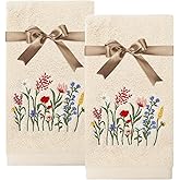 JarThenaAMCS 2 Pcs Vintage Floral Hand Towels Retro Colored Wildflower Embroidered Cotton Towel Flower Dish Towel with Ribbon for Kitchen Bathroom Drying Cleaning, 29.5 x 13.7 Inch