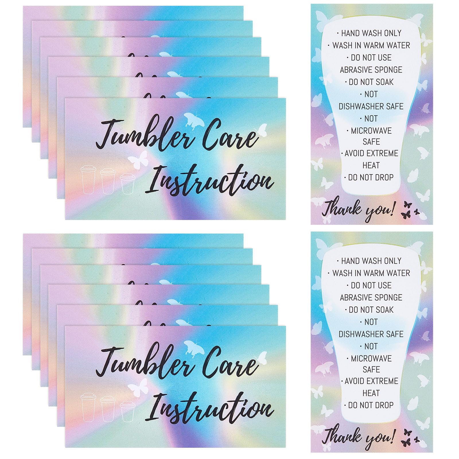 PLIGREAT 60 Pcs Tumbler Cups Care Instructions Cards, Handmade Cup Mug Care & Washing Instructions Cards for Tumblers Cups Mugs, Package Insert Cards for Small Business Online Shop Owners