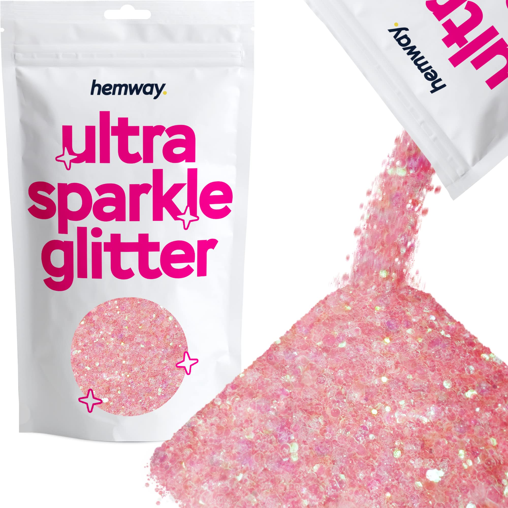 Hemway Ultra Sparkle Glitter Peach Pink 100g Mixed | Glitter for Arts & Craft, Makeup, Nail Art, Crafting, Card Making, Sparkle Decoration