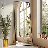 Sweetcrispy 65"x21" Full Length Body Floor Mirror Standing Hanging or Leaning Against Wall, Large Wall Mirror with Stand Aluminum Alloy Frame for Bedroom, Black