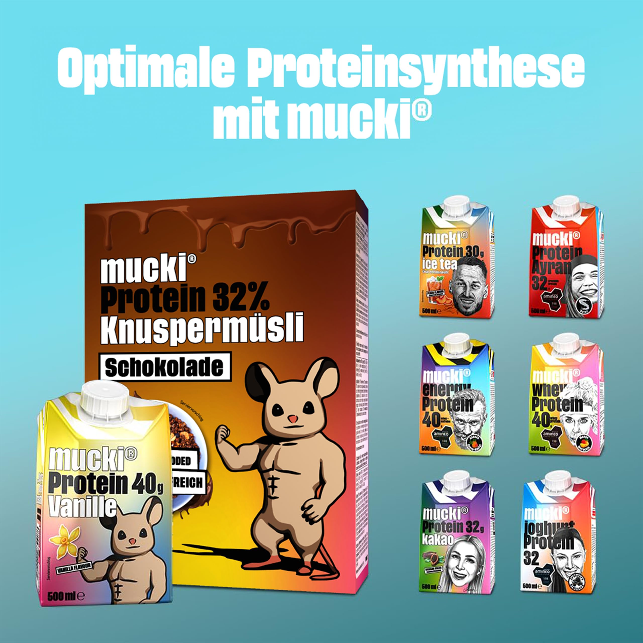mucki Protein Knuspermüsli mit Schokolade 360g x 7-7er Pack – Hochwertiges Protein Müsli ohne Zucker – Proteinreiches Schokomüsli mit 32% Proteingehalt, Haferflocken, Sojacrispies und Ballaststoffen 6