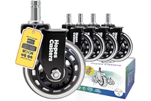 Office Chair Caster Wheels (Set of 5) - 3" Silicone Office Chair Replacement Rollerblade Wheels - Smooth & Safe for All Floor