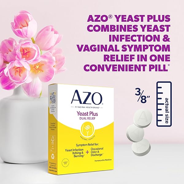 AZO YEAST PLUS DUAL RELIEF HOMEOPATHIC MEDICINE | YEAST INFECTION SYMPTOM RELIEF: ITCHING & BURNING | VAGINAL SYMPTOM RELIEF: OCCASIONAL ODOR & DISCHARGE | #1 MOST TRUSTED BRAND | 2 PACK (60CTX2)