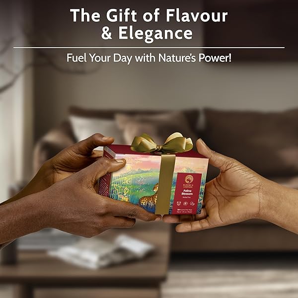 BLOOMS & LEOPARD PREMIUM HERBAL TEA BAGS – FELINE BLOSSOM BLEND WITH HIBISCUS, LICORICE, FENNEL, TULSI & SHATAVARI – CAFFEINE-FREE TEA – 20 PYRAMID TEA BAGS, CAFFEINE-FREE FOR HOT OR ICED TEA
