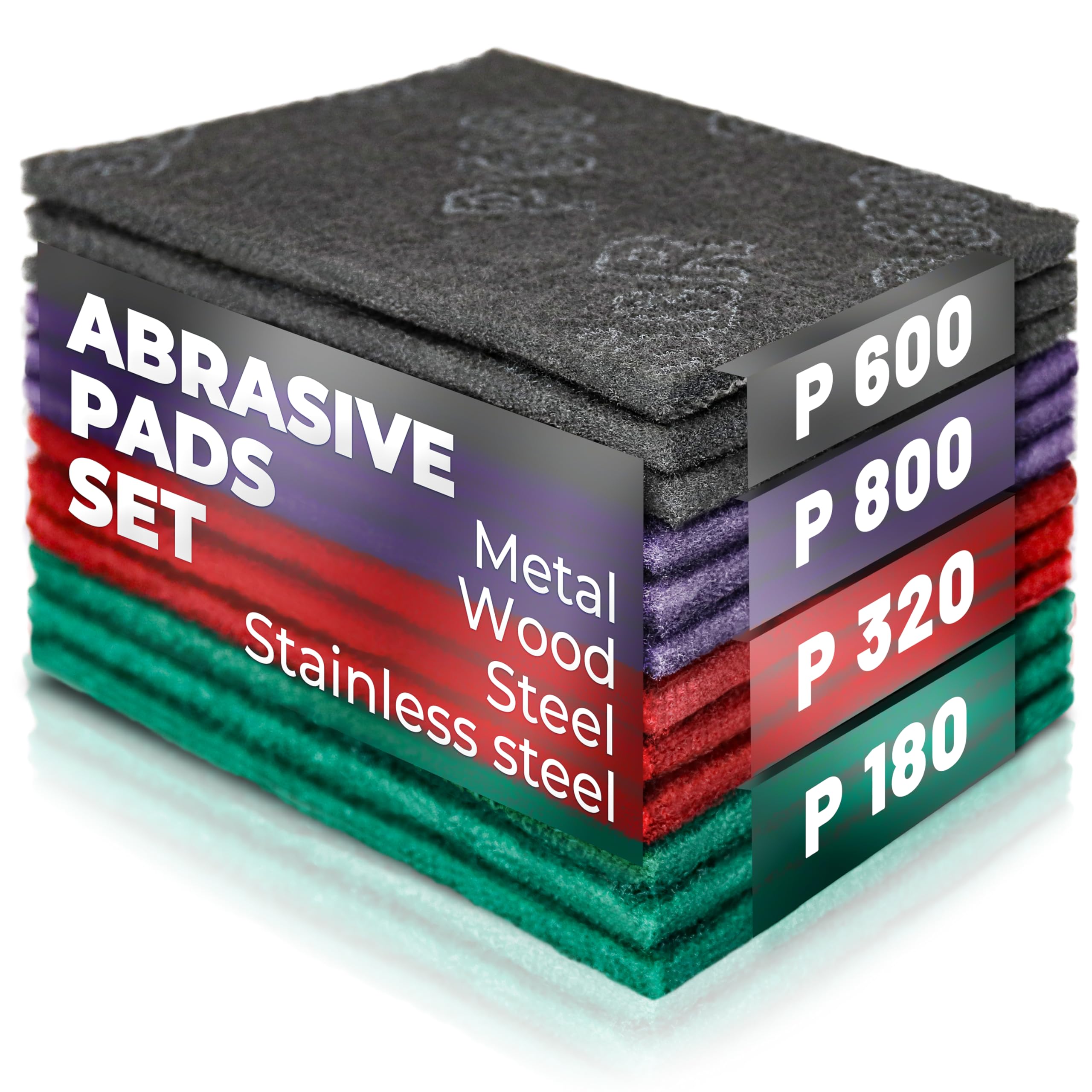 S&R Abrasive Pads 150x230mm – 12-Piece Set (P180, P320, P600, P800) – Flexible Sanding Pads for Metal, Wood, Steel & Stainless Steel – Multi-Grit Polishing & Surface Prep