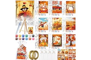 Dispowreath 12 Sets Thanksgiving Fall Pre Drawn Canvas to Paint Gifts Sets 5" x 7" Turkey Pre Printed Canvas with Greeting Cards Outline Panels for Beginners DIY Craft Project Party Favor Home Decors