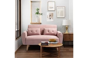 Shintenchi 47" Loveseat Wood Sofa with High-Density Sponge Cushion, Mid-Century Modern Design, Pink