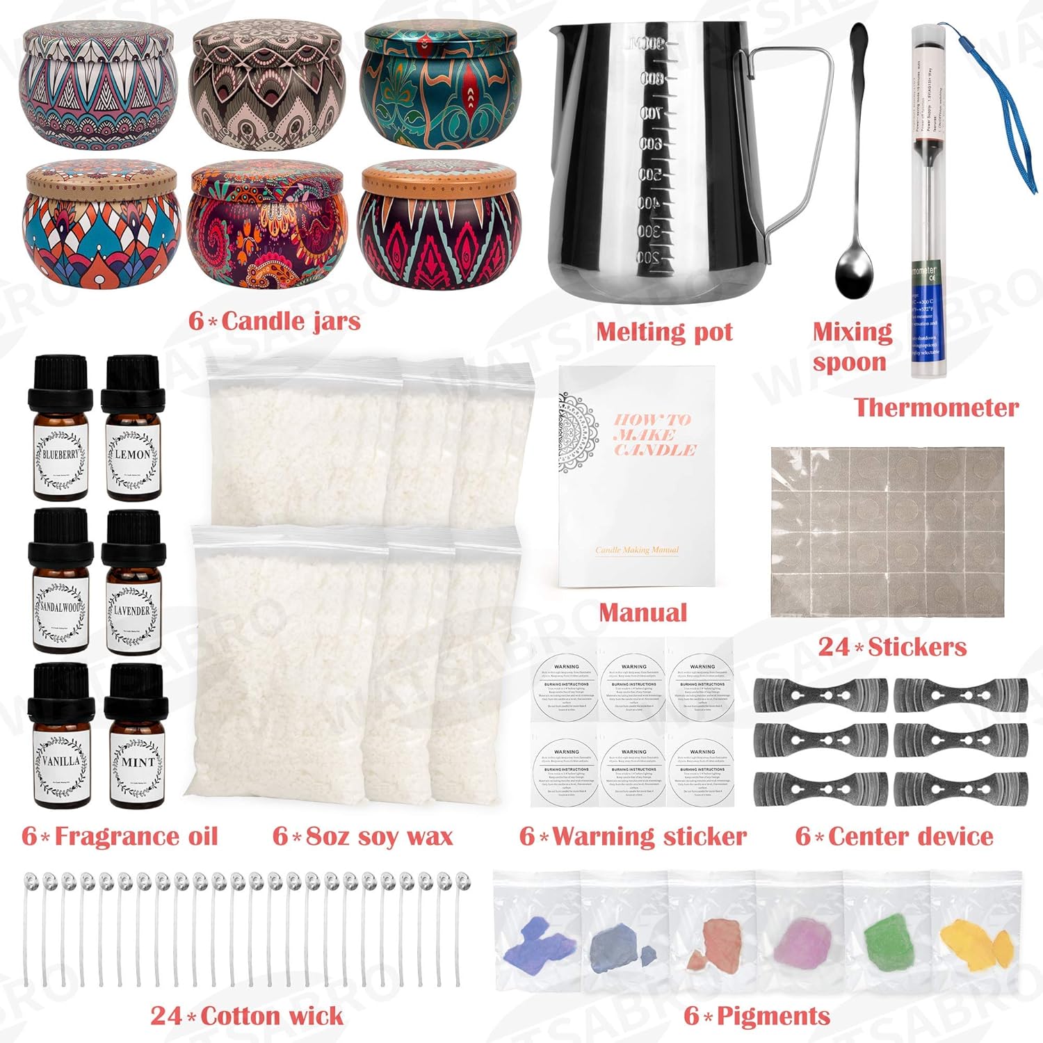JamBer Candle Making Supplies, 48oz Soy Wax Flakes DIY Starter Kit Including Fragrance Oil, Cotton Wicks, Candle Pigment, Thermometer, Candle Jars, Droppers, Candle Maker Kit for Adults and Beginners