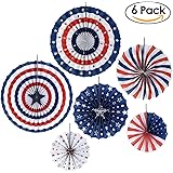 PBPBOX Fourth of July Fan Decoration Patriotic Round Folding Hanging Paper Fans, Pack of 6