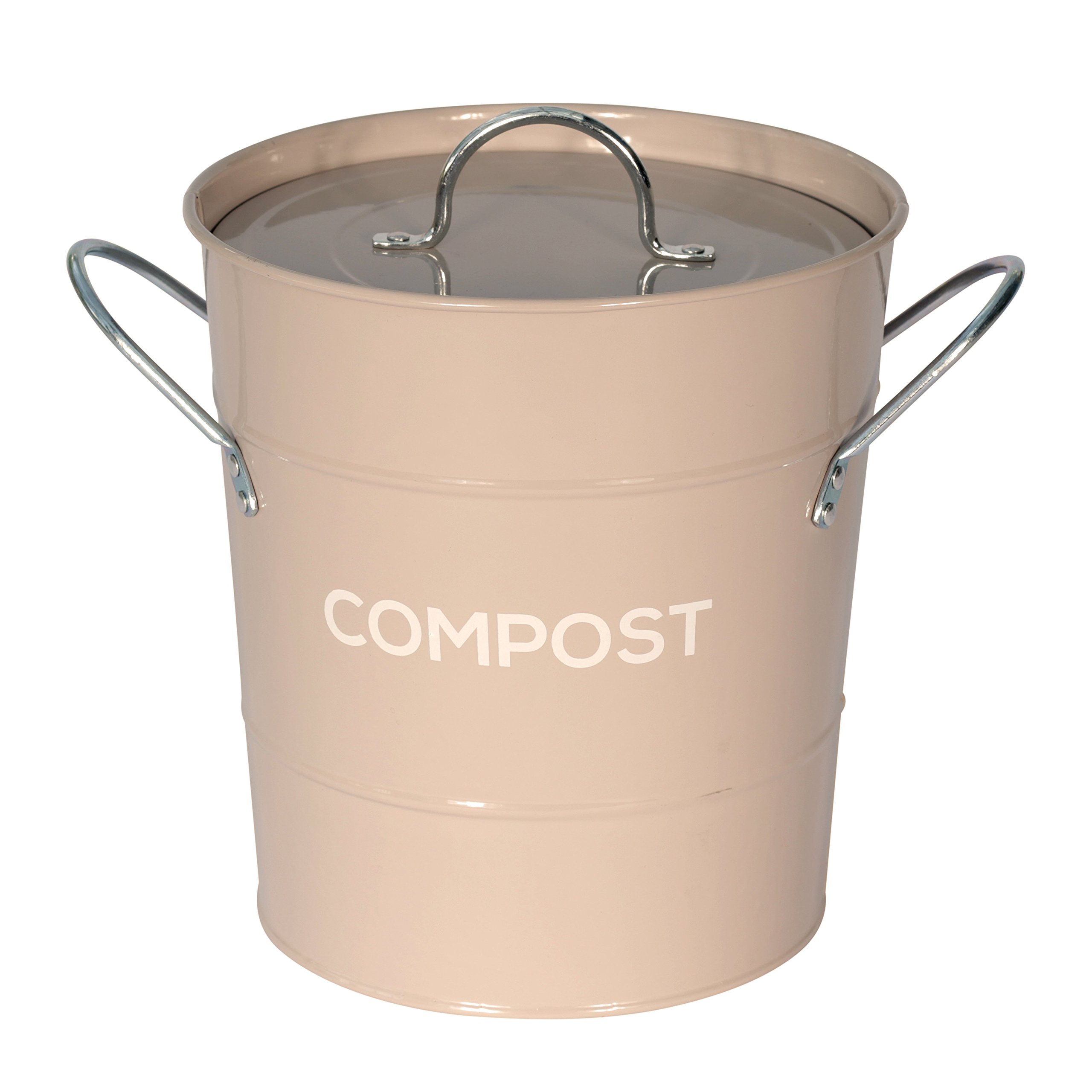 Coffee (Brown) Metal Kitchen Compost Caddy - Composting Bin for Food Waste Recycling
