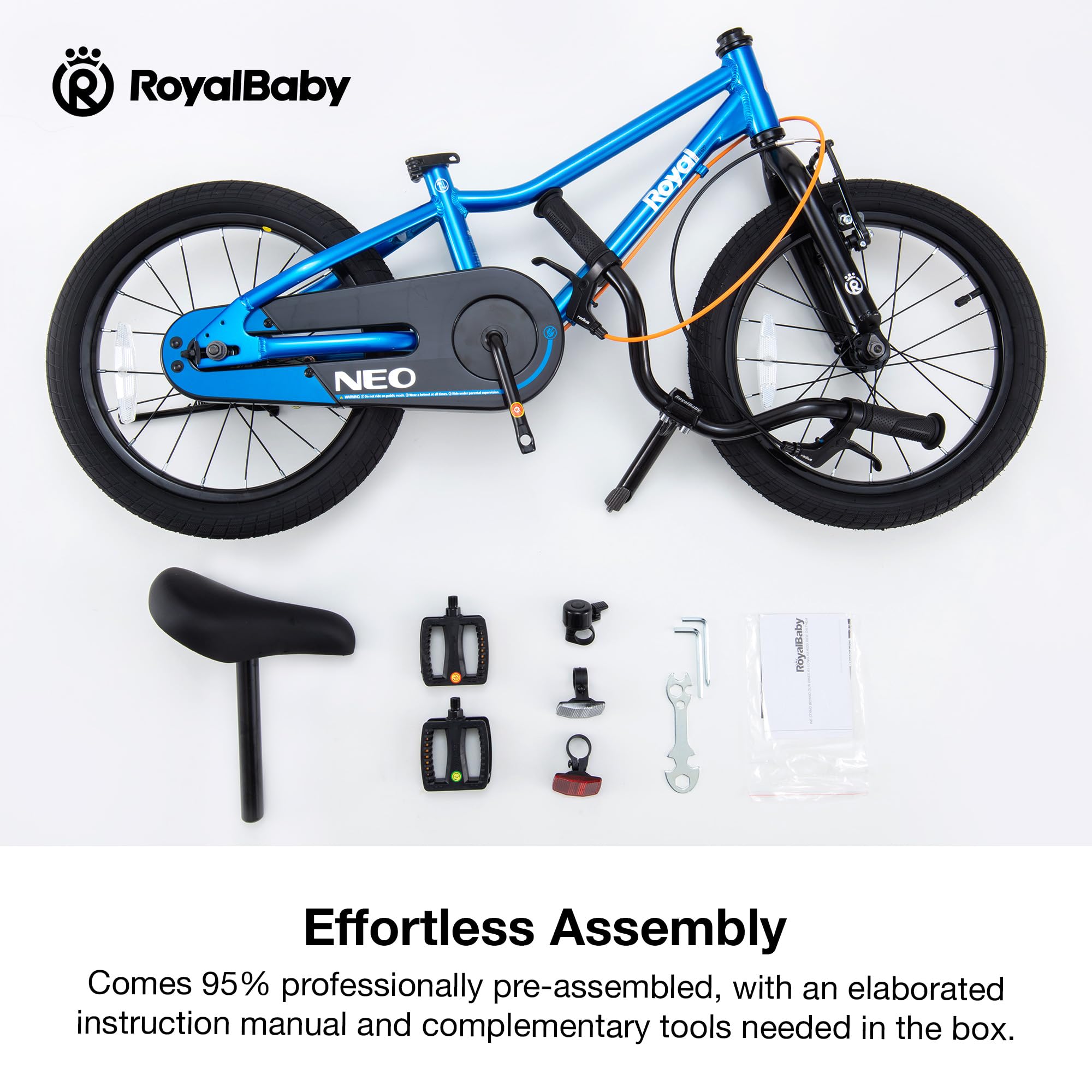 Royalbaby NEO Aluminum Kids Bike 16 18 Inch Wheel Lightweight Bicycle Boys Girls Ages 4-9 Years, Multiple Colors