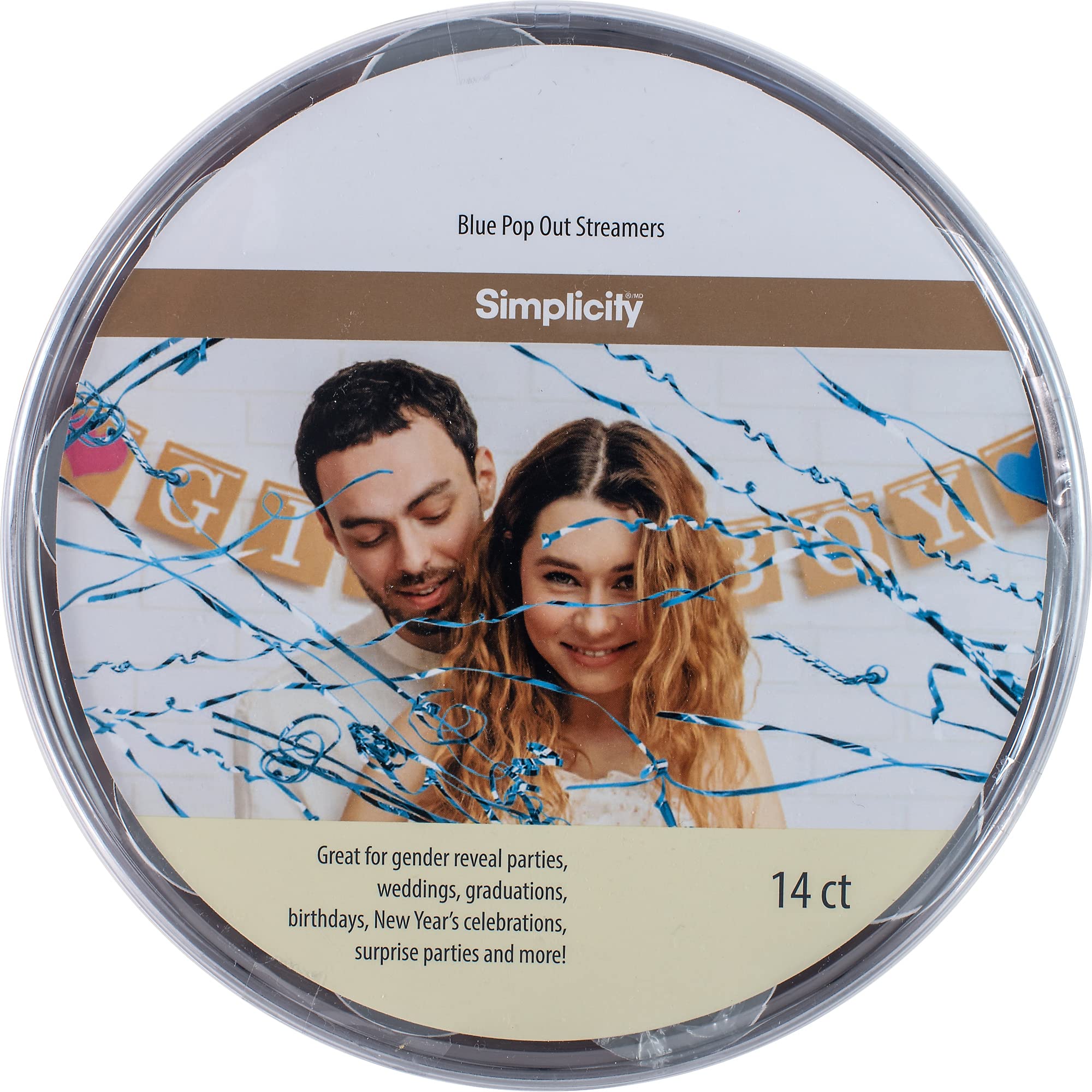 Photo 1 of Simplicity Blue Foil No-Mess Celebration Pop Out Streamers, 14 Piece