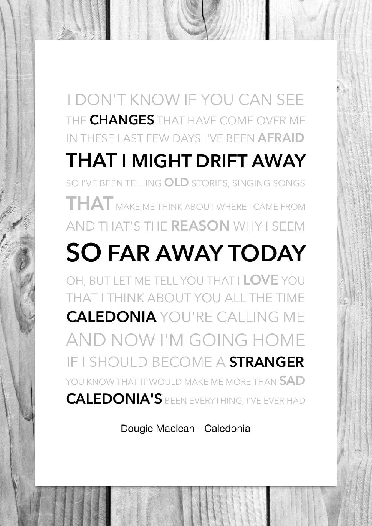 Dougie MacLean - Caledonia - Funky Lyric Art Print - A4 Size