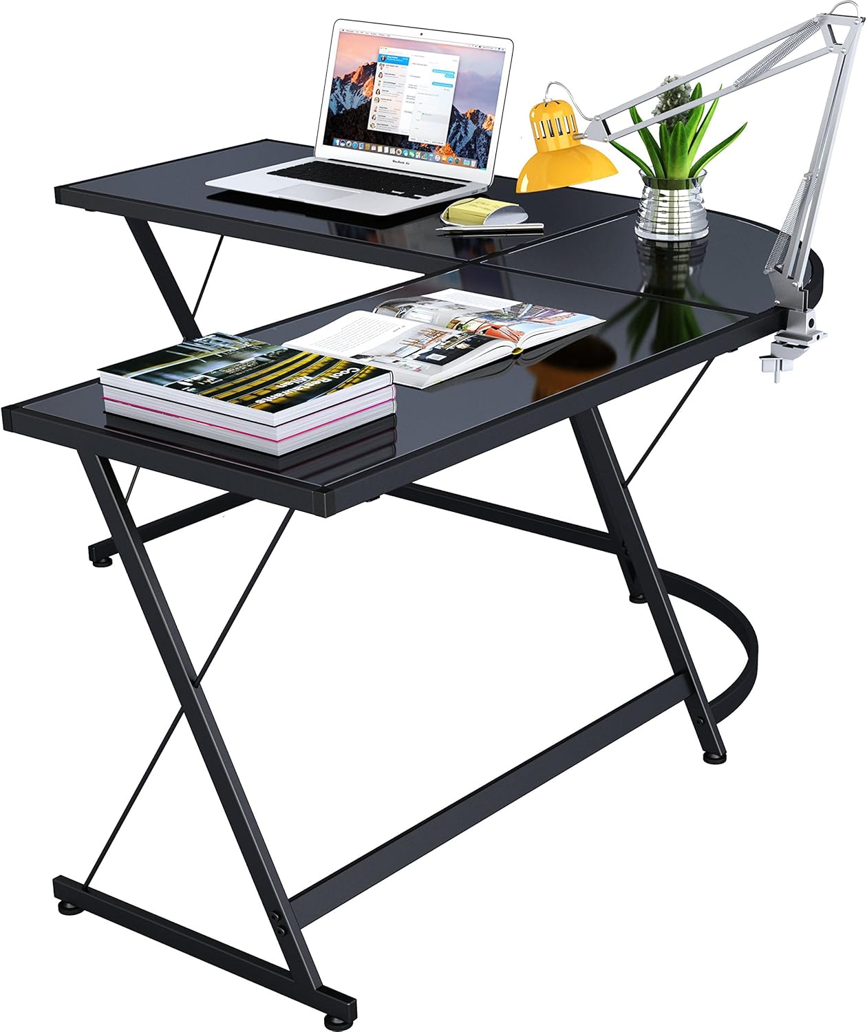 SHW L-Shape Corner Desk Computer Gaming Desk Table, Black: Home & Kitchen
