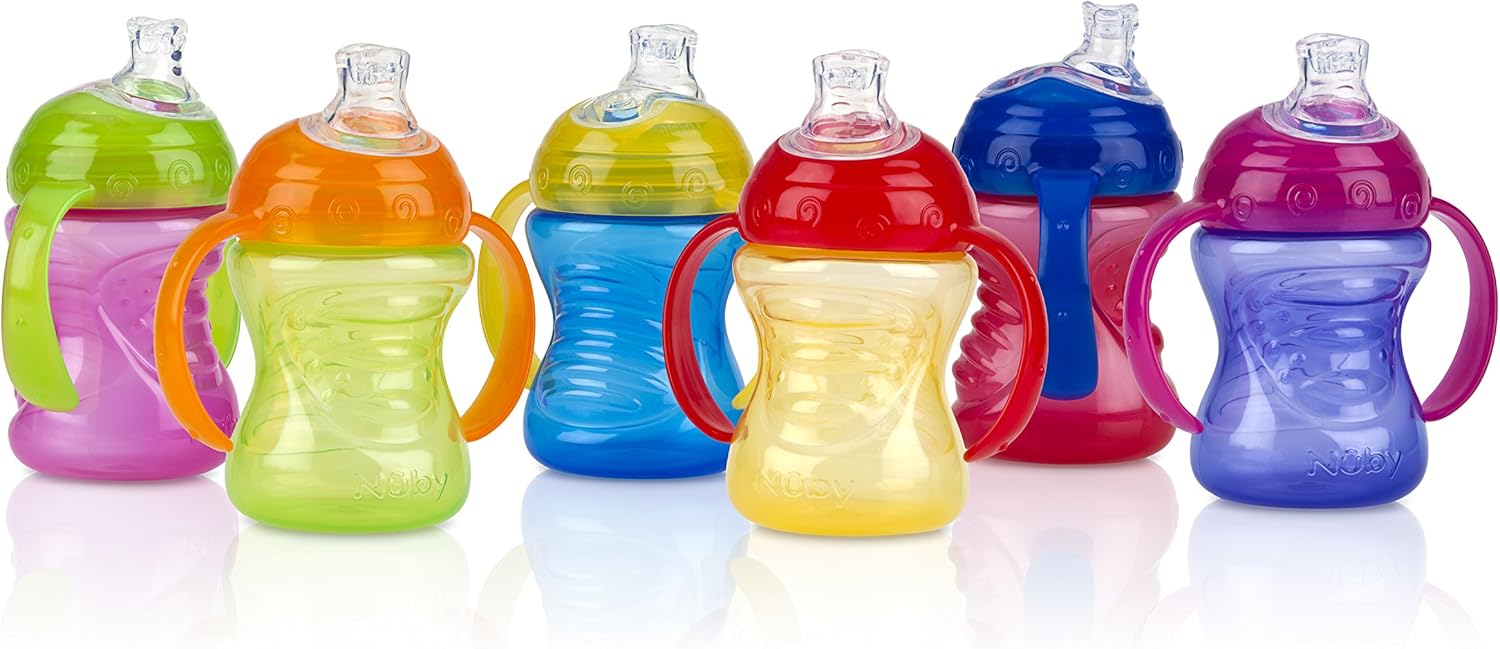 Nuby Two-Handle No-Spill Super Spout Grip N' Sip Cup, 8 Ounce, Single Pack of 1 Cup, Colors May Vary, Green, 1 Pack Assorted - Image 3