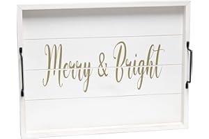 Elegant Designs HG2000-WMB Christmas Decoration 15.50" x 12", Decorative Wood Serving Tray w/Handles, White Wash Merry & Bright
