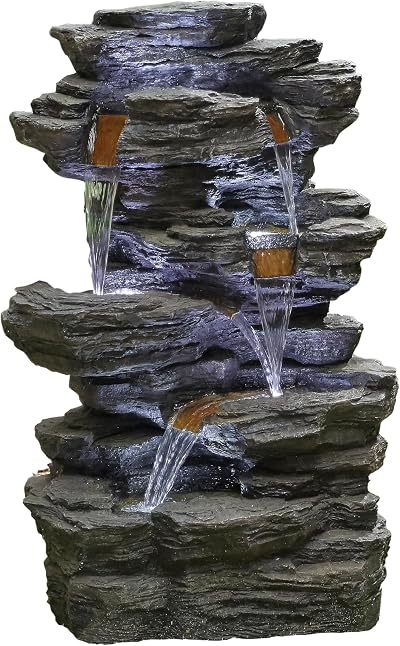 Easy Fountain Hinoki Springs Outdoor Water Feature with LED & Pump